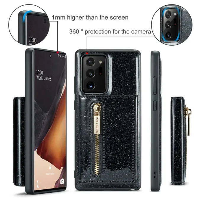 Coque Note 20 Ultra Pailletée Portefeuille Zippé Amovible