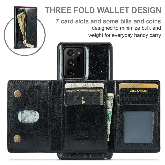 Coque Note 20 Ultra Pailletée Portefeuille Zippé Amovible
