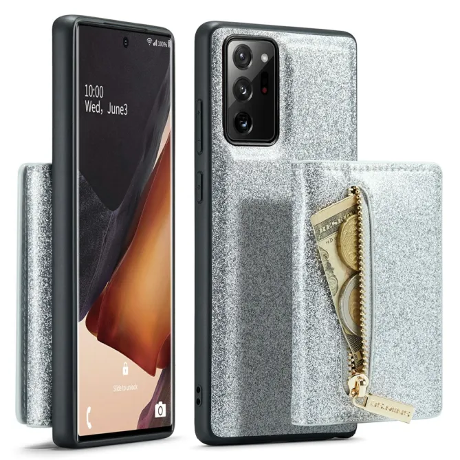 Coque Note 20 Ultra Pailletée Portefeuille Zippé Amovible