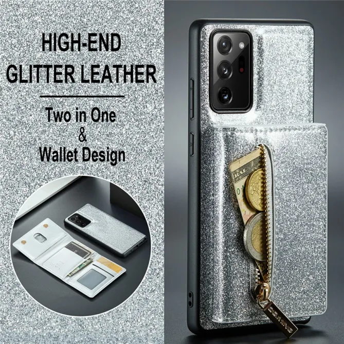 Coque Note 20 Ultra Pailletée Portefeuille Zippé Amovible