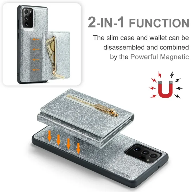 Coque Note 20 Ultra Pailletée Portefeuille Zippé Amovible