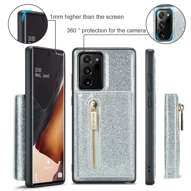 Coque Note 20 Ultra Pailletée Portefeuille Zippé Amovible