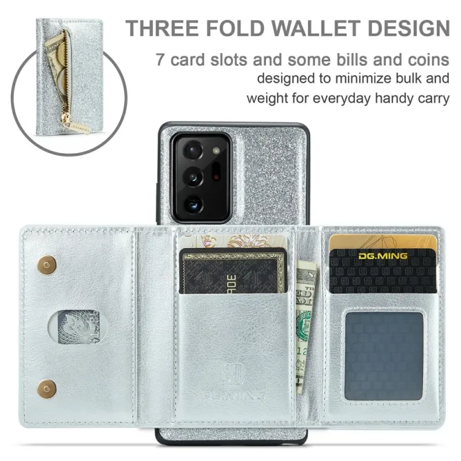 Coque Note 20 Ultra Pailletée Portefeuille Zippé Amovible