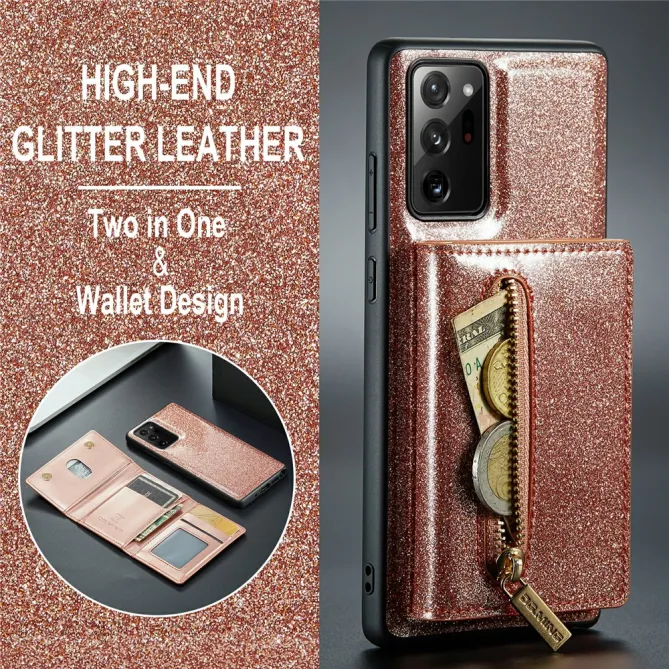Coque Note 20 Ultra Pailletée Portefeuille Zippé Amovible