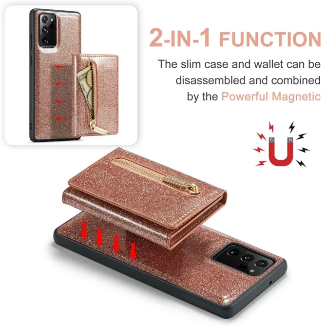 Coque Note 20 Ultra Pailletée Portefeuille Zippé Amovible