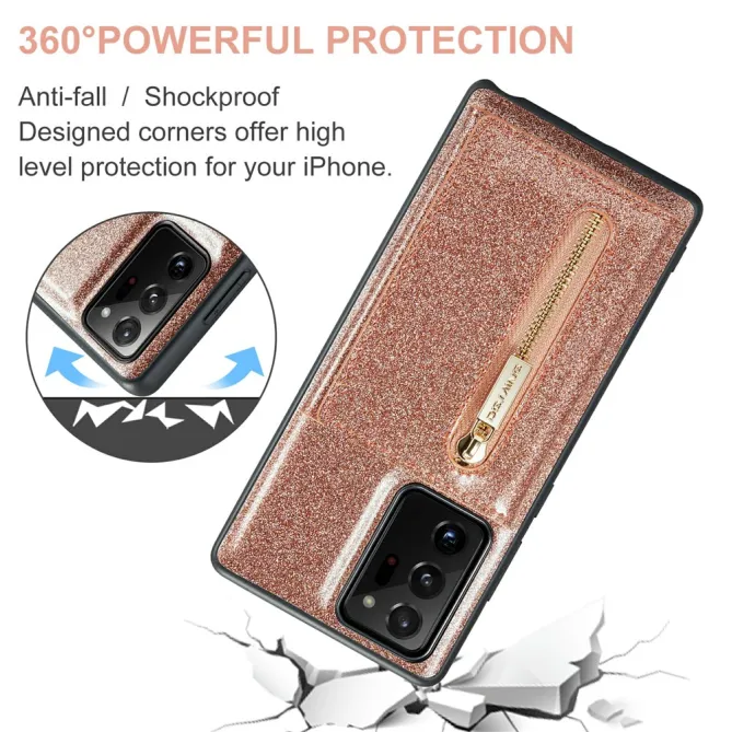 Coque Note 20 Ultra Pailletée Portefeuille Zippé Amovible