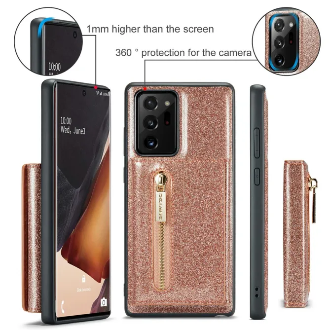 Coque Note 20 Ultra Pailletée Portefeuille Zippé Amovible