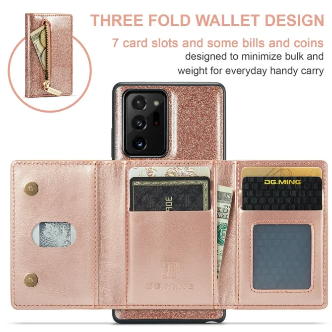 Coque Note 20 Ultra Pailletée Portefeuille Zippé Amovible