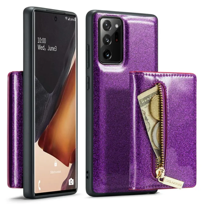 Coque Note 20 Ultra Pailletée Portefeuille Zippé Amovible