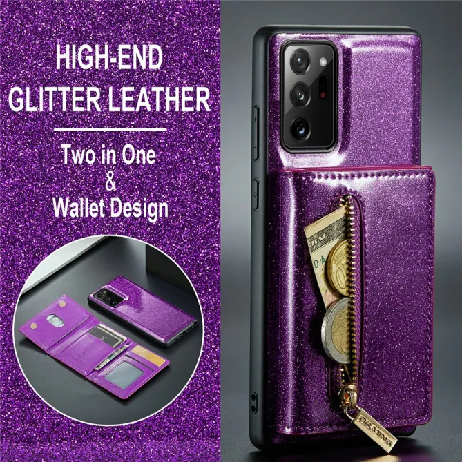 Coque Note 20 Ultra Pailletée Portefeuille Zippé Amovible