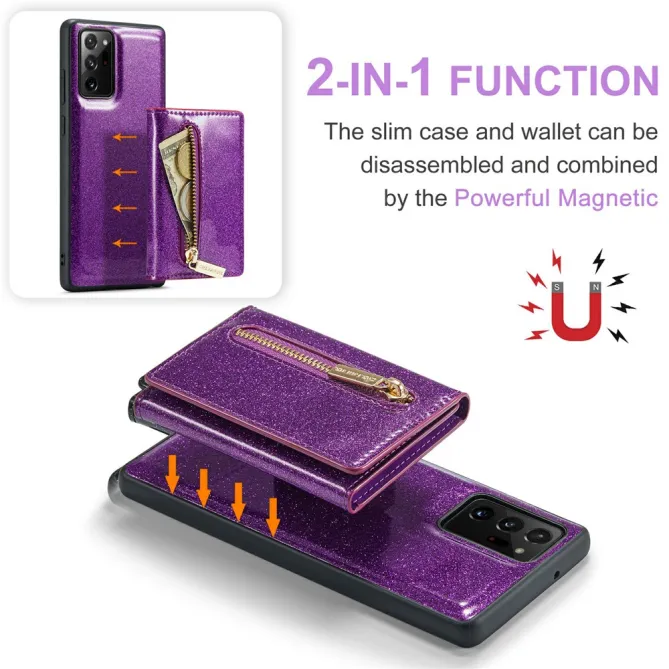 Coque Note 20 Ultra Pailletée Portefeuille Zippé Amovible