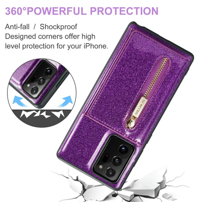 Coque Note 20 Ultra Pailletée Portefeuille Zippé Amovible