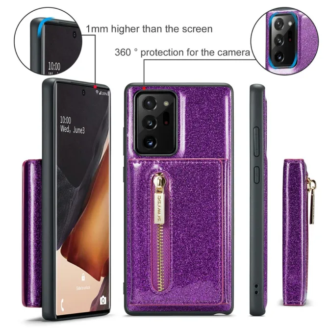 Coque Note 20 Ultra Pailletée Portefeuille Zippé Amovible