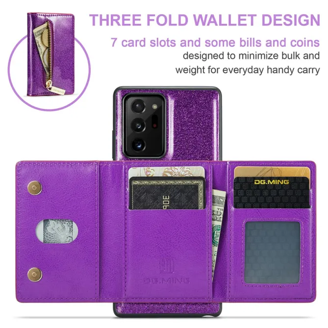 Coque Note 20 Ultra Pailletée Portefeuille Zippé Amovible
