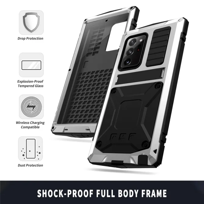 Coque Samsung Galaxy Note 20 Ultra Métal, Silicone et Support Intégré