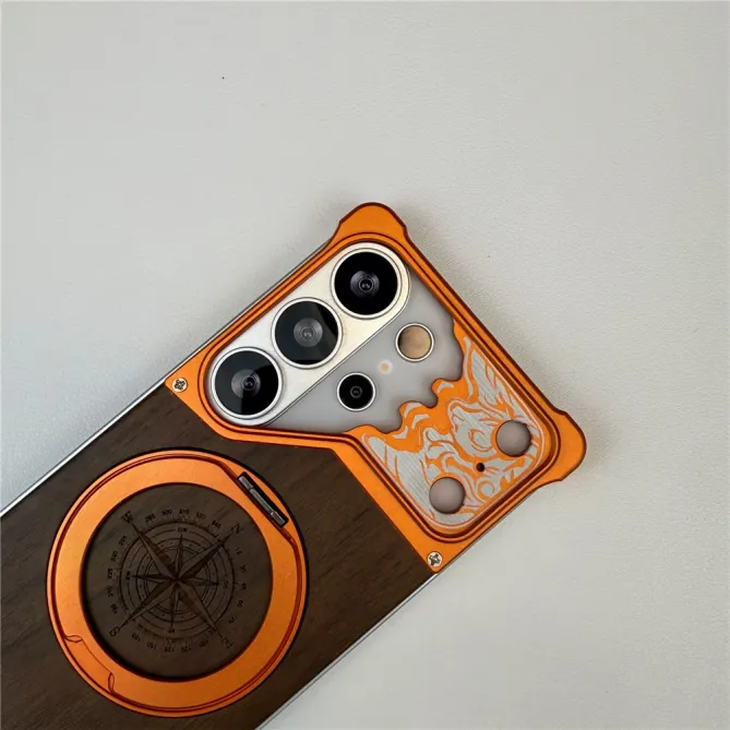 Coque Samsung Galaxy S26 Ultra Bois de Noyer Sans Bordure avec Boussole Gravée
