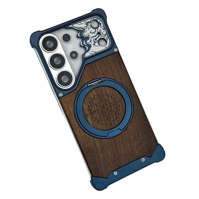 Coque Samsung Galaxy S26 Ultra Bois de Noyer Sans Bordure avec Boussole Gravée