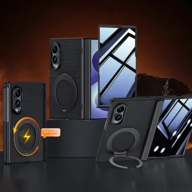 Coque Samsung Galaxy Fold 8 Anti-Espion Anneau Rotatif Tissu Technique Noir