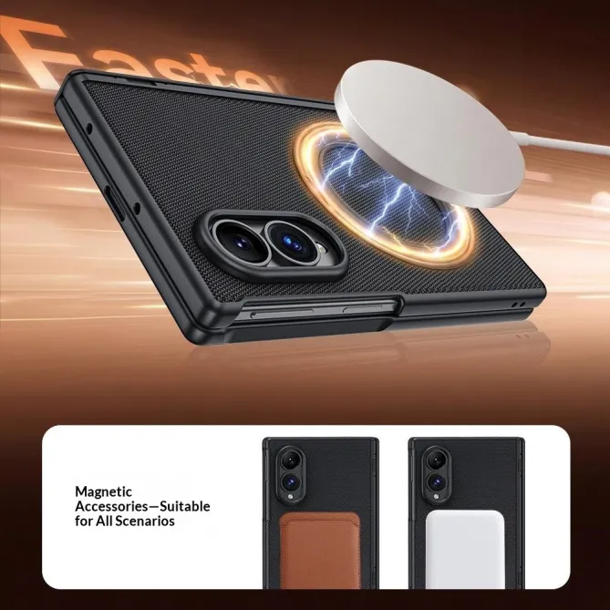 Coque Samsung Galaxy Fold 8 Anti-Espion Anneau Rotatif Tissu Technique Noir - photo 3