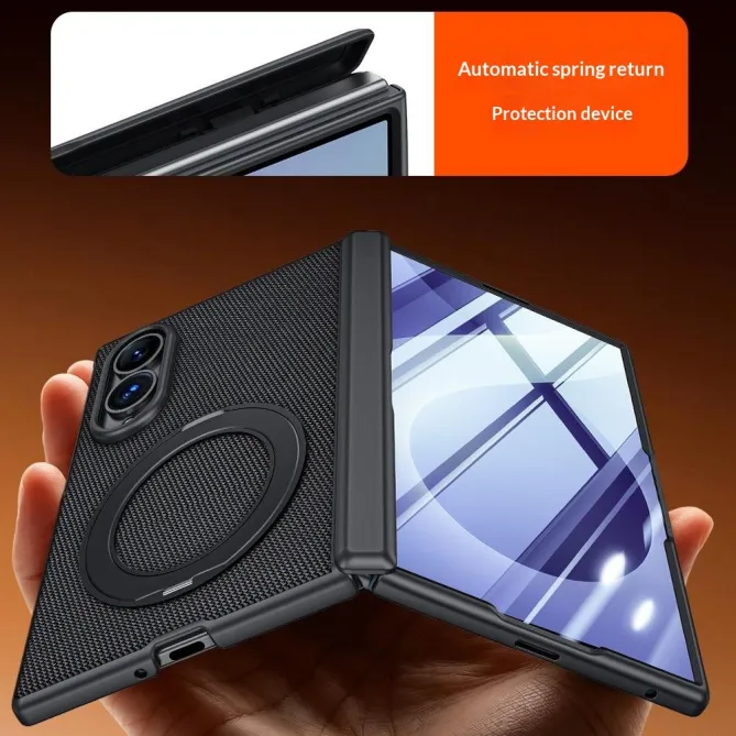Coque Samsung Galaxy Fold 8 Anti-Espion Anneau Rotatif Tissu Technique Noir - photo 4