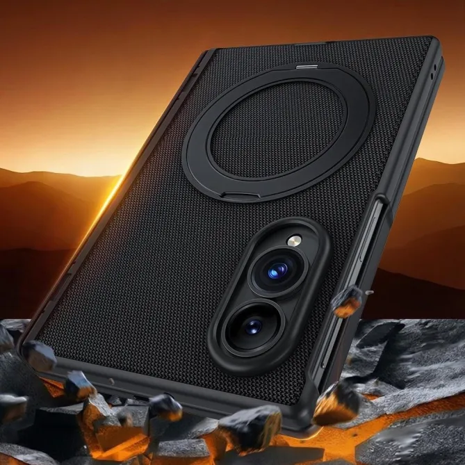 Coque Samsung Galaxy Fold 8 Anti-Espion Anneau Rotatif Tissu Technique Noir - photo 5