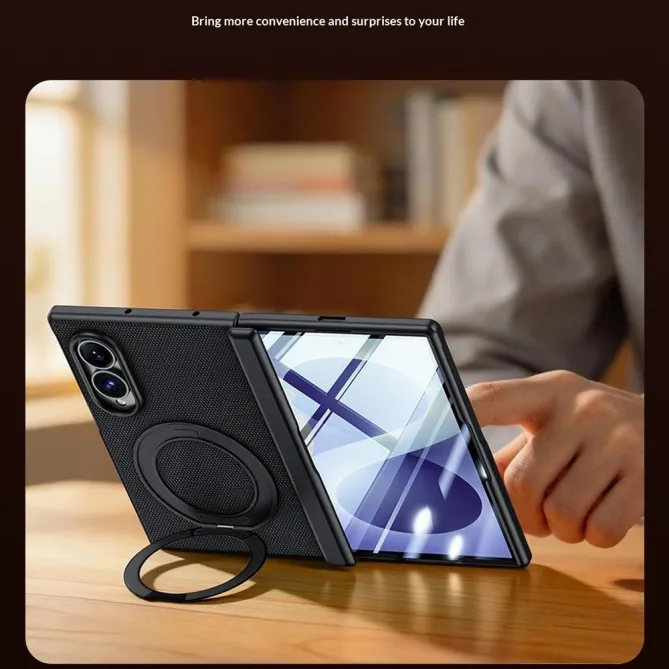 Coque Samsung Galaxy Fold 8 Anti-Espion Anneau Rotatif Tissu Technique Noir - photo 9