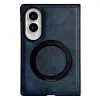 Coque Samsung Galaxy Z Fold 8 Simili Cuir avec Anneau Magnétique Rotatif Bleu Foncé