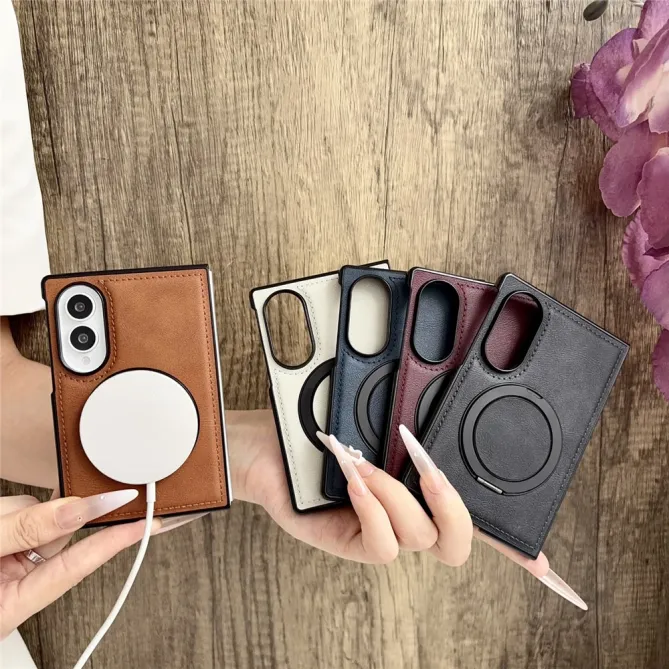 Coque Samsung Galaxy Z Fold 8 Simili Cuir avec Anneau Magnétique Rotatif Bleu Foncé - photo 9