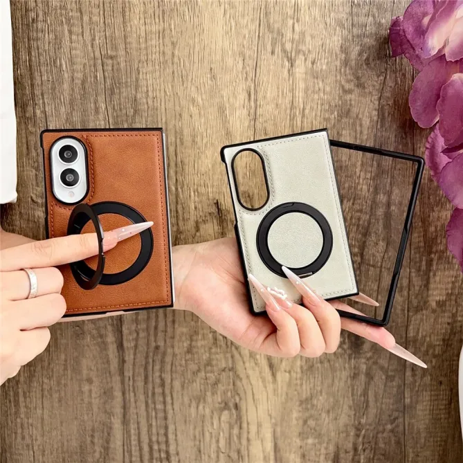 Coque Samsung Galaxy Z Fold 8 Simili Cuir avec Anneau Magnétique Rotatif Bleu Foncé - photo 10