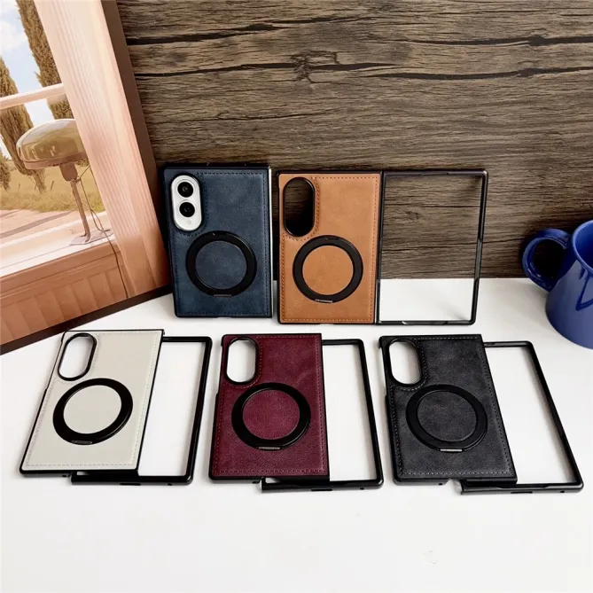 Coque Samsung Galaxy Z Fold 8 Simili Cuir avec Anneau Magnétique Rotatif Bleu Foncé - photo 11