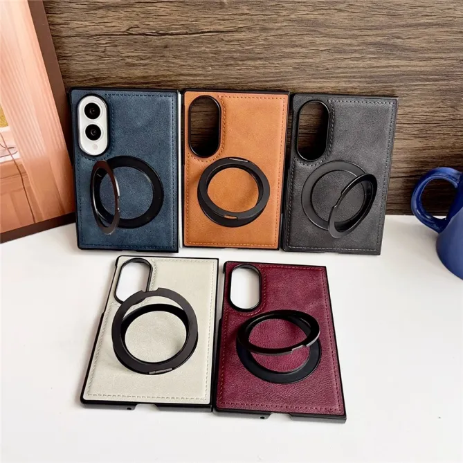 Coque Samsung Galaxy Z Fold 8 Simili Cuir avec Anneau Magnétique Rotatif Bleu Foncé - photo 12