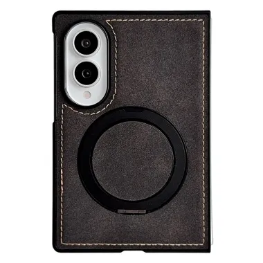 Coque Samsung Galaxy Z Fold 8 Simili Cuir avec Anneau Support Magnétique Noir