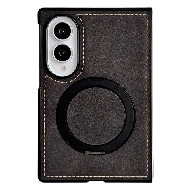 Coque Samsung Galaxy Z Fold 8 Simili Cuir avec Anneau Support Magnétique Noir