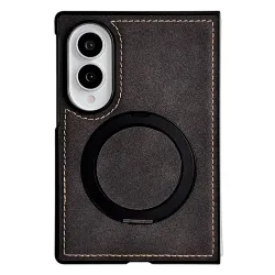 Coque Samsung Galaxy Z Fold 8 Simili Cuir avec Anneau Support Magnétique Noir