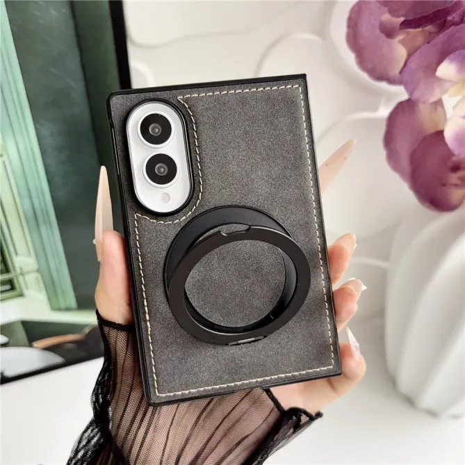 Coque Samsung Galaxy Z Fold 8 Simili Cuir avec Anneau Support Magnétique Noir - photo 2