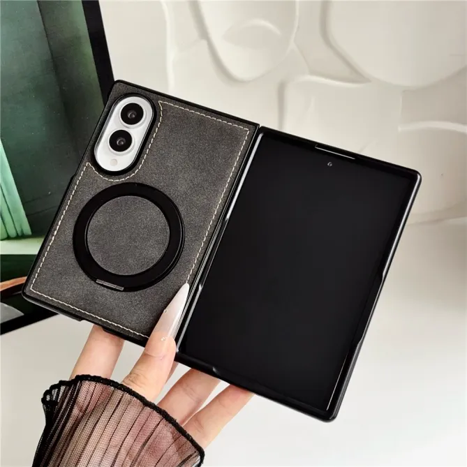 Coque Samsung Galaxy Z Fold 8 Simili Cuir avec Anneau Support Magnétique Noir - photo 3
