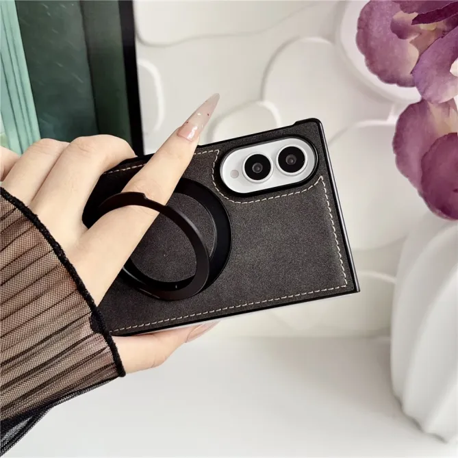 Coque Samsung Galaxy Z Fold 8 Simili Cuir avec Anneau Support Magnétique Noir - photo 4