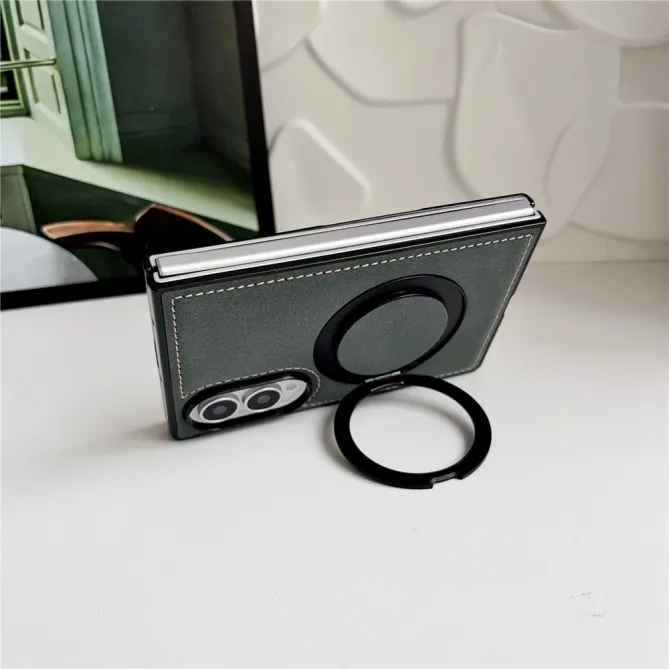 Coque Samsung Galaxy Z Fold 8 Simili Cuir avec Anneau Support Magnétique Noir - photo 7