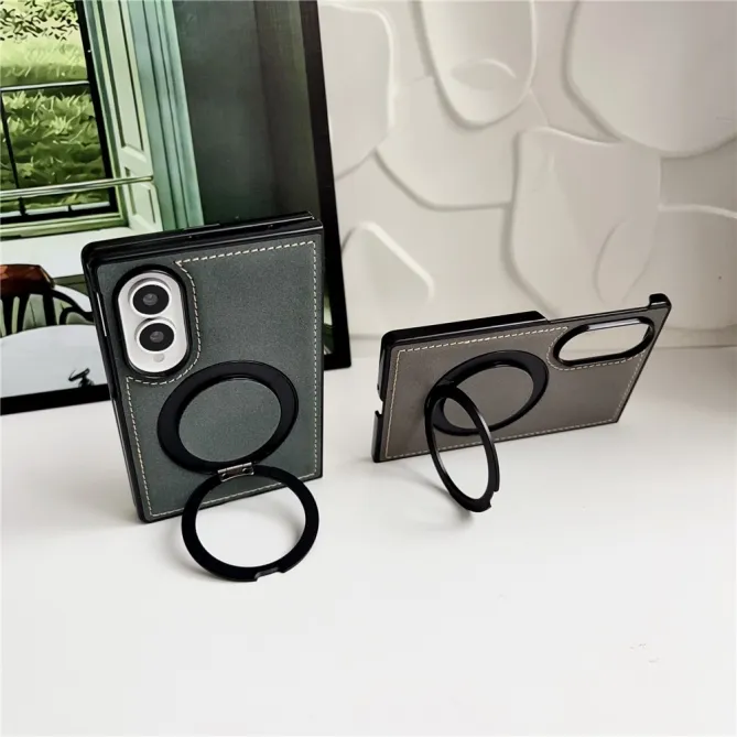 Coque Samsung Galaxy Z Fold 8 Simili Cuir avec Anneau Support Magnétique Noir - photo 11