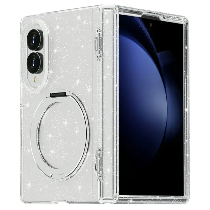 Coque Samsung Galaxy Z Fold 8 Pailletée avec Anneau Support Magnétique Blanc - photo 3