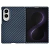 Coque Samsung Galaxy Z Fold 8 Effet Fibre de Carbone avec Protection d'Écran Intégrée Bleu Foncé