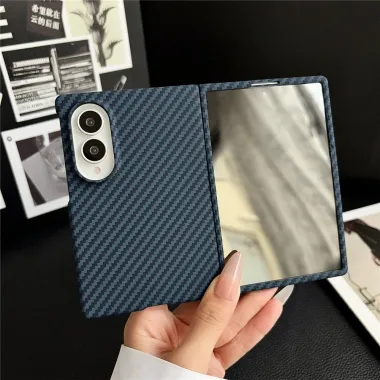 Coque Samsung Galaxy Z Fold 8 Effet Fibre de Carbone avec Protection d'Écran Intégrée Bleu Foncé - photo 2