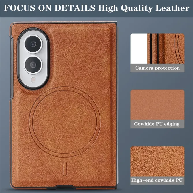 Coque Samsung Galaxy Fold 8 Magnétique Effet Cuir Grainé Marron Clair - photo 3