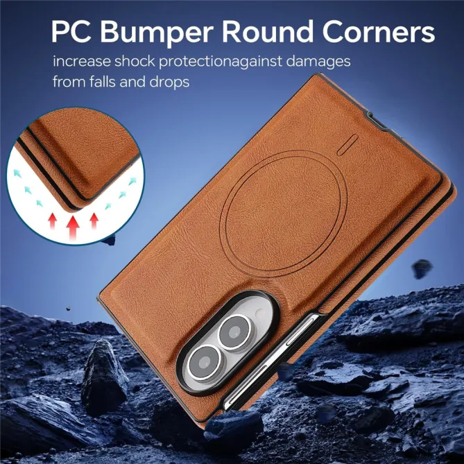 Coque Samsung Galaxy Fold 8 Magnétique Effet Cuir Grainé Marron Clair - photo 4