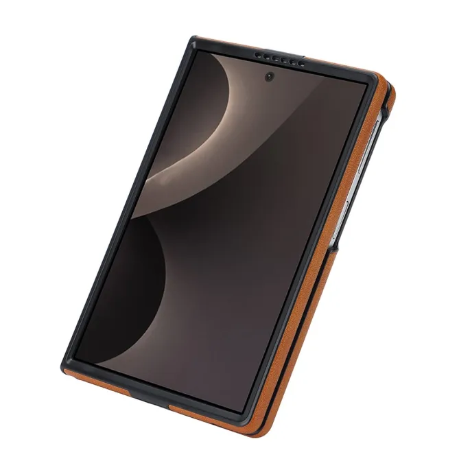 Coque Samsung Galaxy Fold 8 Magnétique Effet Cuir Grainé Marron Clair - photo 8