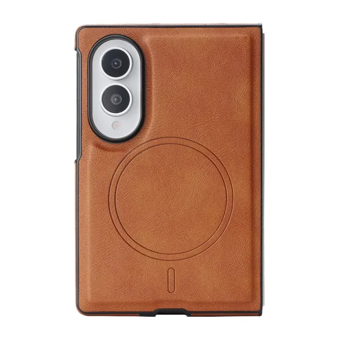 Coque Samsung Galaxy Fold 8 Magnétique Effet Cuir Grainé Marron Clair - photo 9