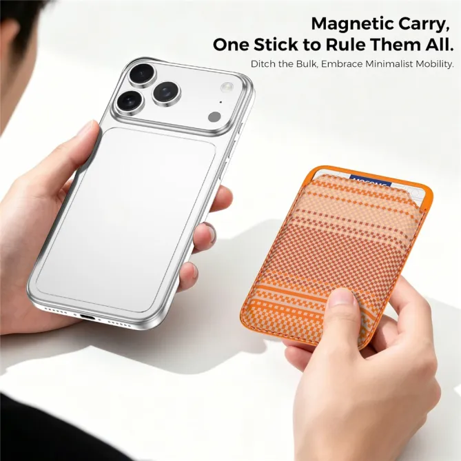 Porte-Carte Magnétique Fin Compatible MagSafe Anti-RFID Orange - photo 5
