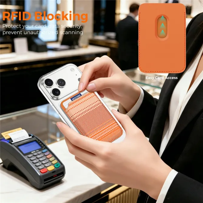 Porte-Carte Magnétique Fin Compatible MagSafe Anti-RFID Orange - photo 7