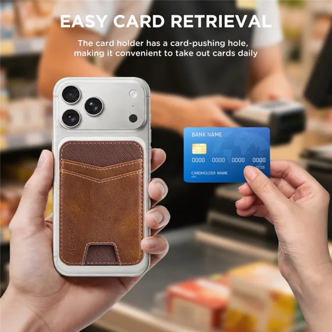 Porte-cartes Push Anti-RFID Effet Cuir Texturé | PUSHY Marron - photo 4