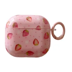 Coque AirPods 4 Motif Fraise avec Mousqueton
